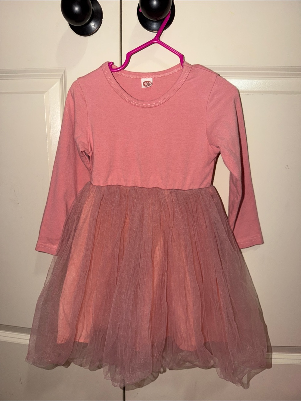 Girls Pink Long Sleeve Tulle Dress